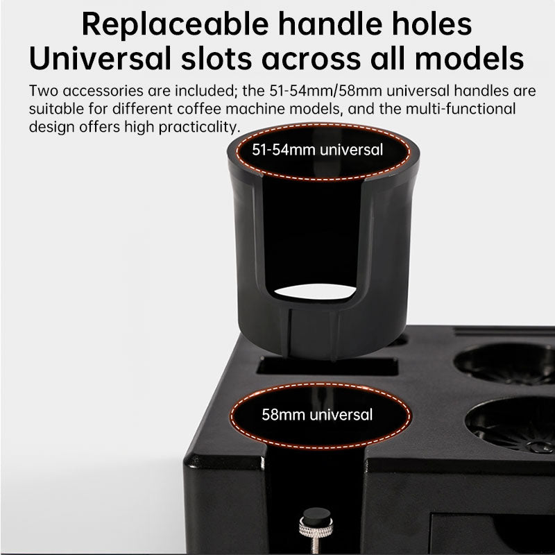 Universal Coffee Tamping Station: 51/53/54/58mm Distributor & Tamper Stand with Multi-Functional Storage Rack