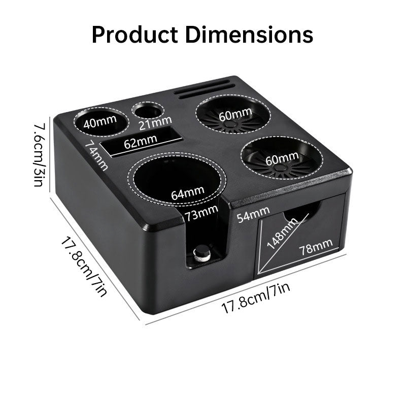 Universal Coffee Tamping Station: 51/53/54/58mm Distributor & Tamper Stand with Multi-Functional Storage Rack