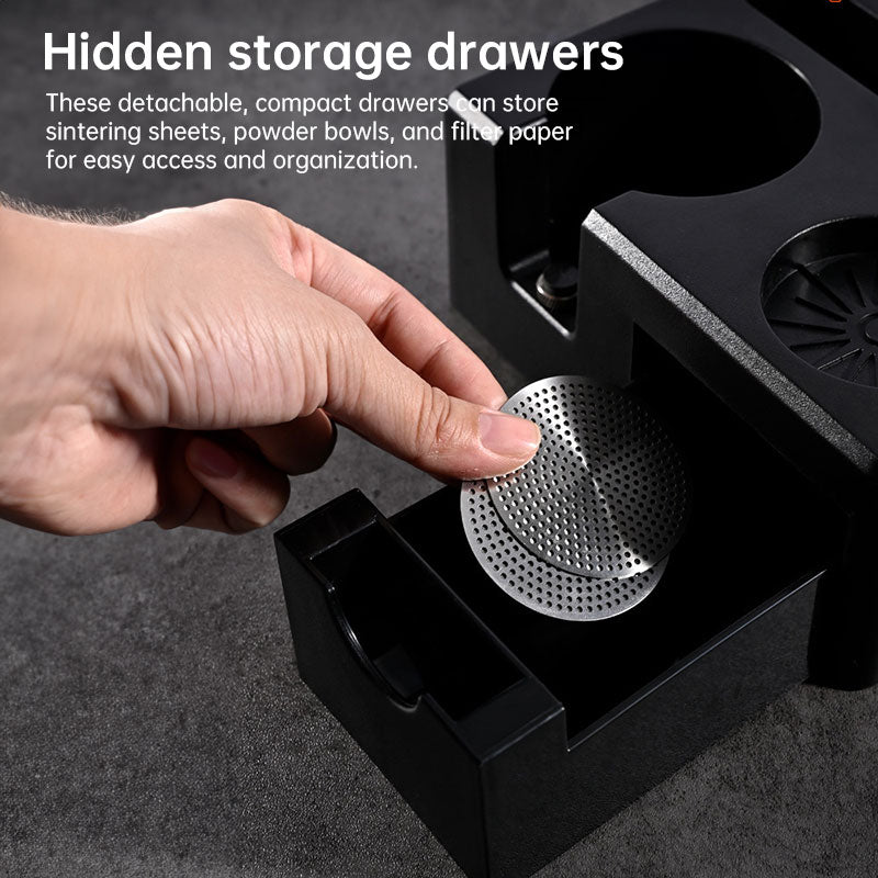 Universal Coffee Tamping Station: 51/53/54/58mm Distributor & Tamper Stand with Multi-Functional Storage Rack