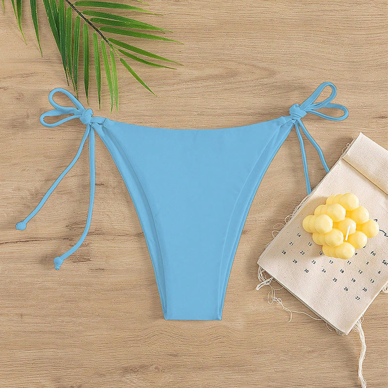 Solid Color Bikini Swimwear for Women with Tie-Strap String Bottoms, Beach Hot Spring Bathing Suit